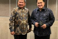 Bupati Garut, Rudy Gunawan menemui Menteri BUMN RI, Erick Thohir di Hotel El Royale Bandung, Kota Bandung, Kamis (18/11/2021). (Foto : Dok. Diskominfo Garut)