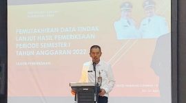 SAMBUTAN. Inspektur Inspektorat Daerah Kabupaten Garut Drs. H. Zat Zat Munazat, M.Si.saat memberikan sambutan dalam rapat koordinasi pemutakhiran data Tindak lanjut Hasil pengawasan (TLHP) di Harmoni Hotel Garut, Jalan Cipanas Baru Nomor 78, Pananjung, Kecamatan Tarogong Kaler, Rabu (20/7/2022)