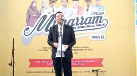 Pimpinan Cabang Al Malik Travel H. Yudhistira Handikadiredja Saat memberikan sambutan dalam Pekan Muharram 1444 H yang adakan Al Malik bersama MUI Kabupaten Garut di Gedung Islamic Center, Senin (22/8/2022)