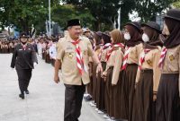 Pelaksanaan Upacara Peringatan Hari Pramuka ke-61 Tingkat Kabupaten Garut, yang dilaksanakan di Lapangan Oto Iskandar Di Nata, Kecamatan Tarogong Kidul, Kabupaten Garut, Senin (29/8/2022).