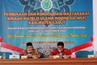 SAMBUTAN. Ketua MUI Kabupaten Garut, KH Sirojul Munir Saat memebrikan Sambutan dalam Pembinaan dan Konsolidasi kepada Masyarakat Binaan  MUI Garutdi aula kantor MUI Kabupaten Garut, jalan otista kecamatan Tarogong kidul, Sabtu 5 November 2022