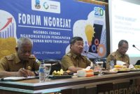 Pelaksanaan Kegiatan Forum Ngorejat (Ngobrol Cerdas Ngaronjatkeun Pendapatan) yang diselenggarakan oleh Badan Perencanaan Pembangunan Daerah (BAPPEDA) Garut di Aula BAPPEDA Garut, Jalan Patriot, Kecamatan Tarogong Kidul, Kabupaten Garut, Senin (27/2/2023).