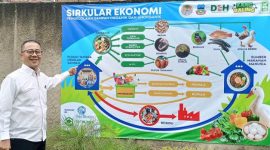 TUNJUKAN. Sekretaris Dinas Lingkungan Hidup Kabupaten Garut, H.Bubu Burhanudin Afif, Msi, menunjukan Sirkular Ekonomi Tentang Pengelolaan Sampah Organik dan Anorganik