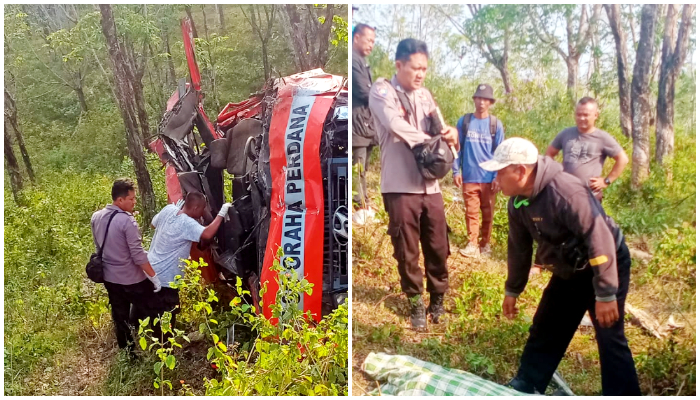 Polsek Cibalong Polres Garut Berhasil Evakuasi Korban Kecelakaan Truck Terperosok ke Jurang