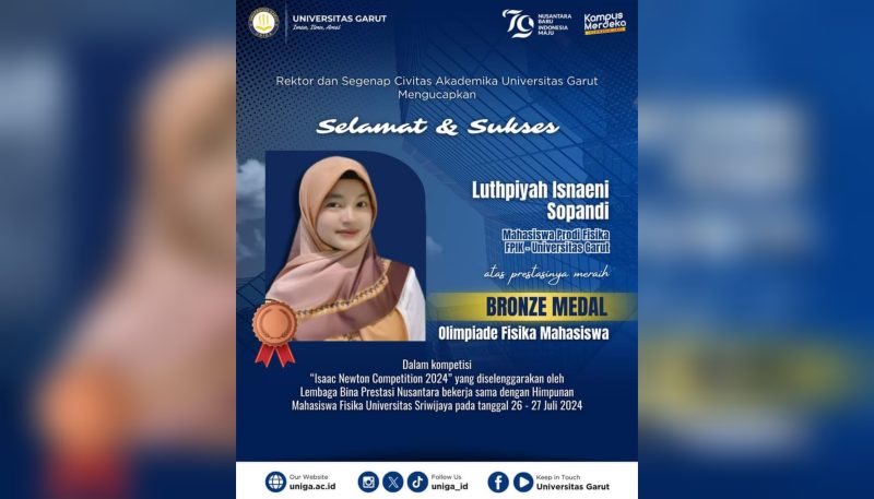 Mahasiswa Universitas Garut, Luthpiyah Isnaeni Sopandi, Raih Medali Perunggu di Isaac Newton Competition 2024