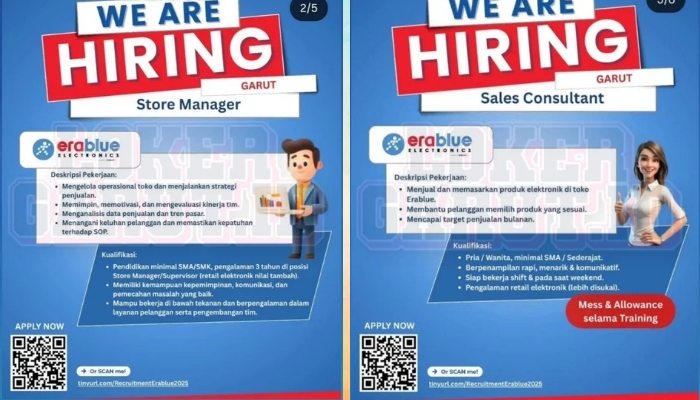 Erablue Electronics Buka Lowongan Kerja Store Manager dan Sales Consultant