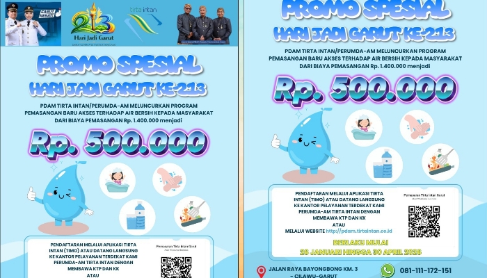 Spesial HJG Ke-213! Pasang Air PDAM di Garut Cuma Rp500 Ribu