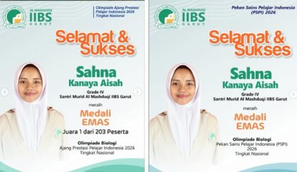 Sahna Kanaya Aisah Santri Grade IV Al Mashduqi IIBS Garut Raih Dua Medali Emas Olimpiade Biologi Nasional