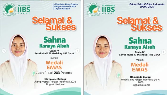 Sahna Kanaya Aisah Santri Grade IV Al Mashduqi IIBS Garut Raih Dua Medali Emas Olimpiade Biologi Nasional