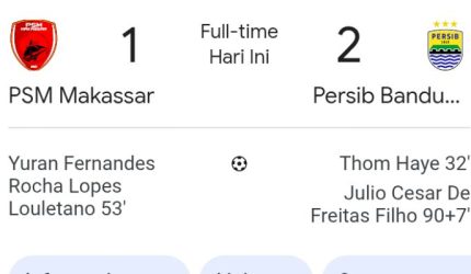 Hasil PSM Makassar vs Persib Bandung 1-2, Gol Menit 90+7 Bawa Maung Bandung Selangkah Lagi Juara 3 Hasil PSM Makassar vs Persib Bandung 1 2 Gol Menit 907 Bawa Maung Bandung Selangkah Lagi Juara