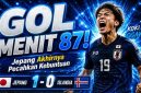 Koki Ogawa merayakan gol kemenangan Timnas Jepang saat mengalahkan Islandia 1-0 dalam laga persahabatan internasional, Minggu (31/5/2026). Gol menit ke-87 memastikan Samurai Biru menutup laga dengan kemenangan dramatis