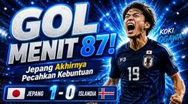 Koki Ogawa merayakan gol kemenangan Timnas Jepang saat mengalahkan Islandia 1-0 dalam laga persahabatan internasional, Minggu (31/5/2026). Gol menit ke-87 memastikan Samurai Biru menutup laga dengan kemenangan dramatis