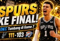 Victor Wembanyama memimpin Spurs mengalahkan OKC Thunder 111-103 di Game 7 Final Wilayah Barat NBA 2026.