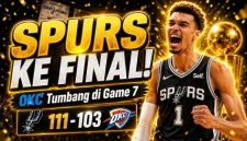 Victor Wembanyama memimpin Spurs mengalahkan OKC Thunder 111-103 di Game 7 Final Wilayah Barat NBA 2026.