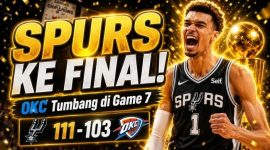 Victor Wembanyama memimpin Spurs mengalahkan OKC Thunder 111-103 di Game 7 Final Wilayah Barat NBA 2026.