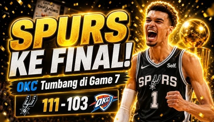 Victor Wembanyama memimpin Spurs mengalahkan OKC Thunder 111-103 di Game 7 Final Wilayah Barat NBA 2026.