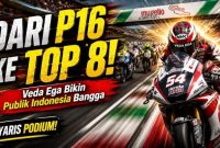 Veda Ega Pratama tampil gigih pada Moto3 Italia 2026 di Sirkuit Mugello. Pebalap Indonesia itu bangkit dari posisi ke-16 hingga finis kedelapan setelah sempat menembus empat besar