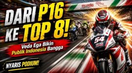 Veda Ega Pratama tampil gigih pada Moto3 Italia 2026 di Sirkuit Mugello. Pebalap Indonesia itu bangkit dari posisi ke-16 hingga finis kedelapan setelah sempat menembus empat besar