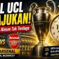 Trofi Liga Champions dipajang jelang final PSG vs Arsenal di Puskás Aréna, Budapest. UEFA memajukan waktu kick-off demi kenyamanan suporter