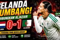 Anis Hadj Moussa merayakan gol kemenangan Aljazair atas Belanda di Stadion De Kuip, Rotterdam, dalam laga FIFA Matchday Juni 2026