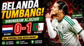 Anis Hadj Moussa merayakan gol kemenangan Aljazair atas Belanda di Stadion De Kuip, Rotterdam, dalam laga FIFA Matchday Juni 2026