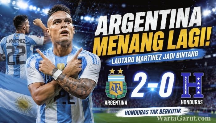 Lautaro Martinez merayakan gol penalti saat membawa Argentina mengalahkan Honduras 2-0 dalam laga persahabatan internasional menuju Piala Dunia 2026