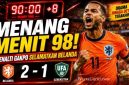 Cody Gakpo merayakan gol penalti kemenangan saat Belanda mengalahkan Uzbekistan 2-1 dalam laga uji coba internasional, Selasa (9/6/2026).
