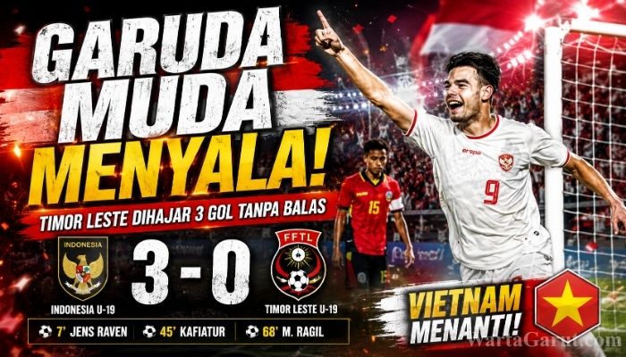 Pemain Timnas Indonesia U-19 merayakan gol saat mengalahkan Timor Leste 3-0 pada laga Grup A Piala AFF U-19 2026 di Stadion Utama Sumatera Utara, Deli Serdang