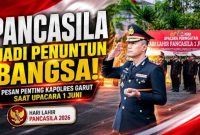 Kapolres Garut AKBP Yugi Bayu Hendarto memimpin Upacara Hari Lahir Pancasila 2026 di Mapolres Garut, Senin (1/6/2026), sebagai bentuk penguatan ideologi Pancasila dan semangat persatuan bangsa