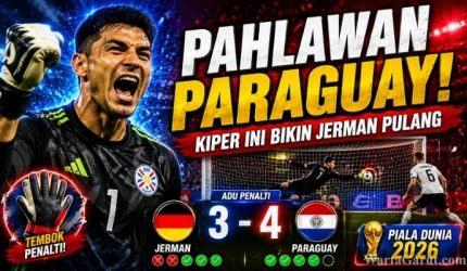 Kiper Paraguay Orlando Gill melakukan penyelamatan penting saat menghadapi Jerman pada Babak 32 Besar Piala Dunia FIFA 2026 di Boston Stadium
