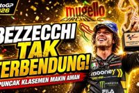 Marco Bezzecchi merayakan kemenangan GP Italia 2026 di Mugello yang membuat pembalap Aprilia Racing semakin kokoh memimpin klasemen MotoGP 2026. Di Moto3, Veda Ega Pratama terus mendekati posisi empat besar