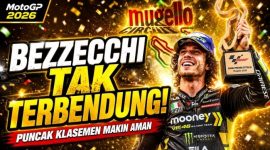 Marco Bezzecchi merayakan kemenangan GP Italia 2026 di Mugello yang membuat pembalap Aprilia Racing semakin kokoh memimpin klasemen MotoGP 2026. Di Moto3, Veda Ega Pratama terus mendekati posisi empat besar
