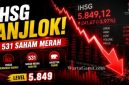 Layar pergerakan saham menunjukkan IHSG melemah tajam ke level 5.849 pada perdagangan Kamis pagi di tengah tekanan bursa Asia