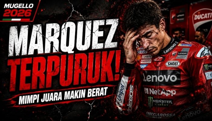 Marc Marquez saat menjalani Main Race MotoGP Italia 2026 di Mugello. Pembalap Ducati Lenovo itu hanya finis ketujuh dan semakin tertinggal dalam klasemen MotoGP 2026.