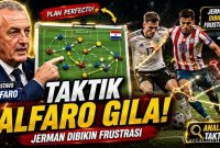 Pelatih Paraguay Gustavo Alfaro memberikan instruksi kepada para pemain saat menghadapi Jerman pada Babak 32 Besar Piala Dunia FIFA 2026 di Boston Stadium.