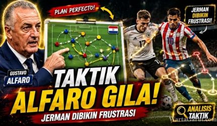 Pelatih Paraguay Gustavo Alfaro memberikan instruksi kepada para pemain saat menghadapi Jerman pada Babak 32 Besar Piala Dunia FIFA 2026 di Boston Stadium