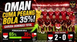 Pemain Timnas Indonesia menguasai pertandingan saat menghadapi Oman di FIFA Matchday 2026. Garuda mencatatkan 65 persen penguasaan bola dan unggul 2-0 pada babak pertama