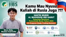Moch. Ridho Maulana Yusuf Arifin, santri Al Mashduqi IIBS Garut, berhasil meraih Beasiswa Pemerintah Rusia 2026 untuk melanjutkan studi S1 Trading Business di Ural Federal University