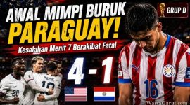 Damian Bobadilla bereaksi setelah gol bunuh dirinya membuka jalan bagi kemenangan Amerika Serikat atas Paraguay pada laga Grup D Piala Dunia FIFA 2026 di Inglewood, California.