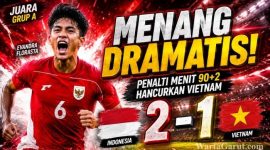 Evandra Florasta merayakan gol penalti kemenangan yang membawa Timnas Indonesia U-19 mengalahkan Vietnam 2-1 dan lolos ke semifinal Piala AFF U-19 2026 sebagai juara Grup A