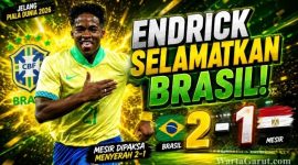 Endrick merayakan gol kemenangan Brasil saat mengalahkan Mesir 2-1 dalam laga FIFA Matchday jelang Piala Dunia 2026