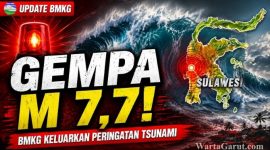 Peta peringatan dini tsunami BMKG setelah gempa bumi Magnitudo 7,7 mengguncang wilayah barat laut Pulau Karatung, Sulawesi Utara, Senin 8 Juni 2026