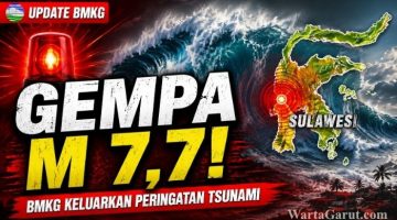 Peta peringatan dini tsunami BMKG setelah gempa bumi Magnitudo 7,7 mengguncang wilayah barat laut Pulau Karatung, Sulawesi Utara, Senin 8 Juni 2026