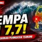 Peta peringatan dini tsunami BMKG setelah gempa bumi Magnitudo 7,7 mengguncang wilayah barat laut Pulau Karatung, Sulawesi Utara, Senin 8 Juni 2026