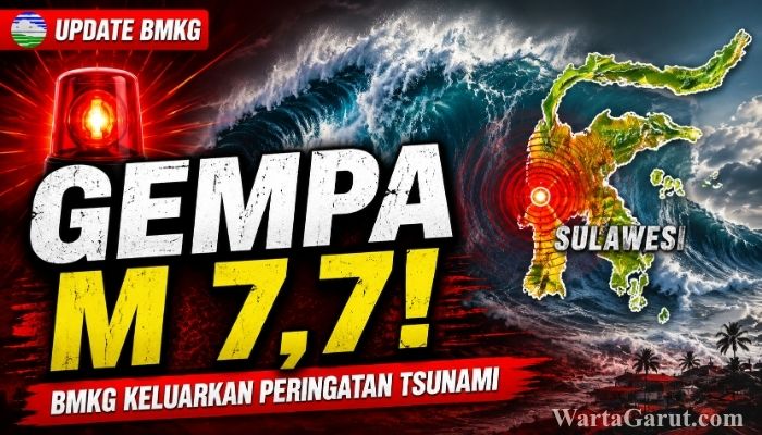 Peta peringatan dini tsunami BMKG setelah gempa bumi Magnitudo 7,7 mengguncang wilayah barat laut Pulau Karatung, Sulawesi Utara, Senin 8 Juni 2026