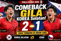 Pemain Timnas Korea Selatan merayakan gol kemenangan atas Republik Ceko pada laga Grup A Piala Dunia 2026 setelah bangkit dari ketertinggalan dan menang 2-1.
