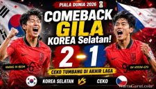Pemain Timnas Korea Selatan merayakan gol kemenangan atas Republik Ceko pada laga Grup A Piala Dunia 2026 setelah bangkit dari ketertinggalan dan menang 2-1.