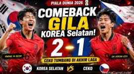 Pemain Timnas Korea Selatan merayakan gol kemenangan atas Republik Ceko pada laga Grup A Piala Dunia 2026 setelah bangkit dari ketertinggalan dan menang 2-1.