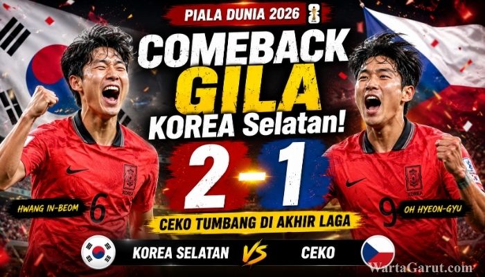 Pemain Timnas Korea Selatan merayakan gol kemenangan atas Republik Ceko pada laga Grup A Piala Dunia 2026 setelah bangkit dari ketertinggalan dan menang 2-1.