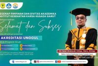 Rektor Institut Kesehatan Karsa Husada Garut, Dr. Iwan Wahyudi, S.Kep., Ners., M.Kep., menyampaikan apresiasi atas keberhasilan empat program studi meraih Akreditasi Unggul sebagai bukti peningkatan mutu pendidikan kesehatan.